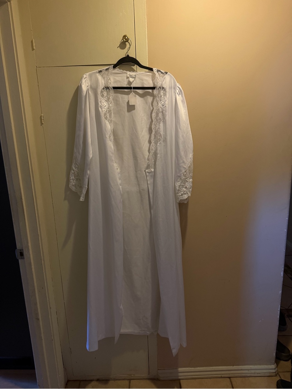 Long White Lace-Trim Robe